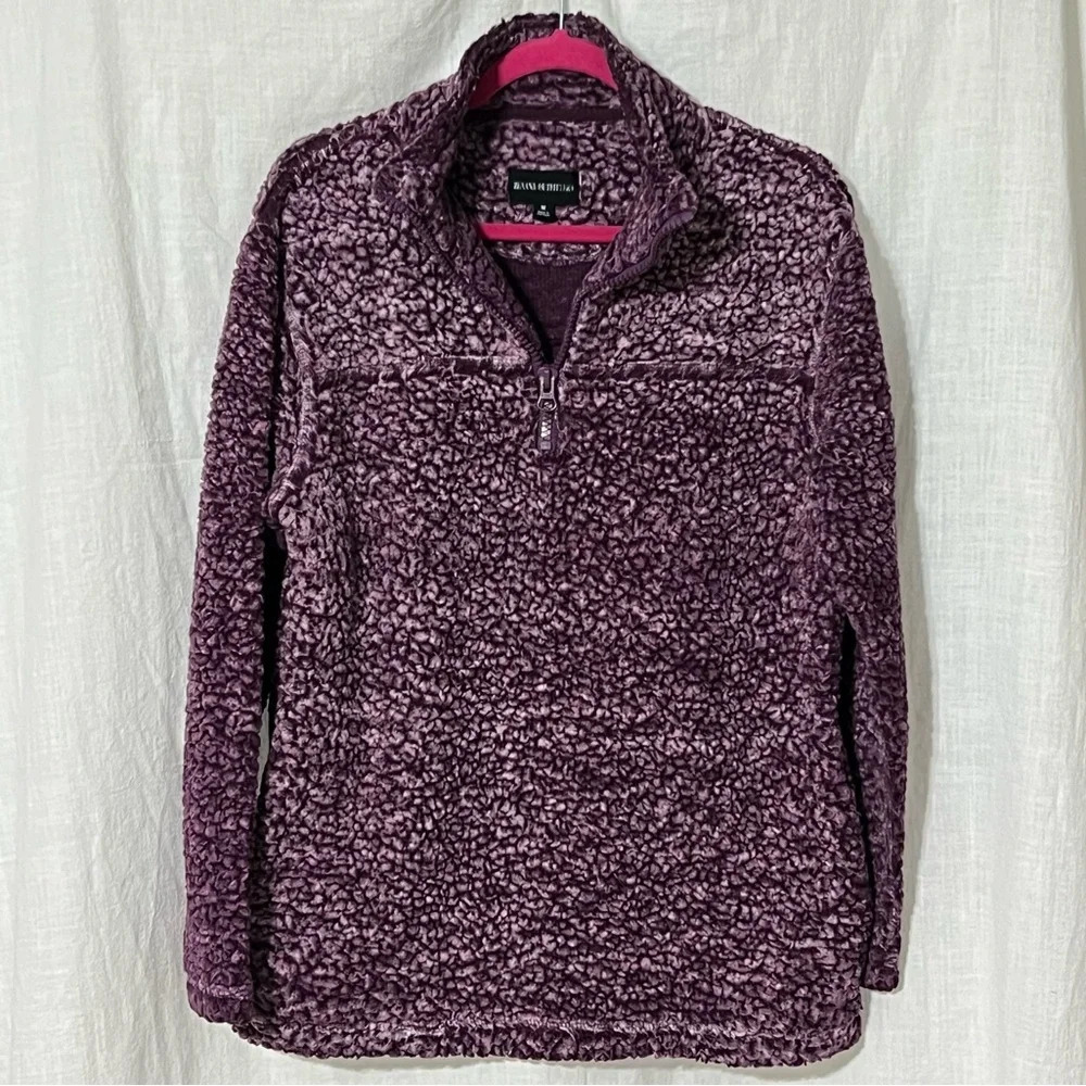 Zenana Women's Pullover Purple 1/4 Zip Pocket Fuzzy Medium